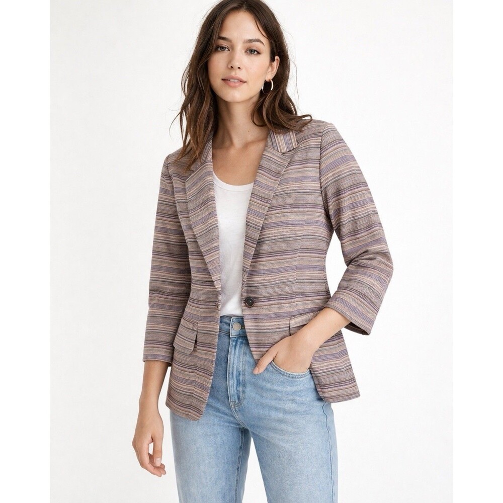 Anthropologie Isabella Sinclair Striped Blazer Polka Dot Lining Jacket Size S